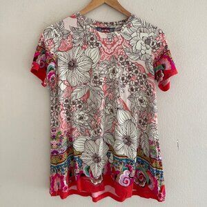 JOHNNY WAS Bold Floral Print Short Sleeve Tee; Rayon & Spandex: Small; NWOT!!